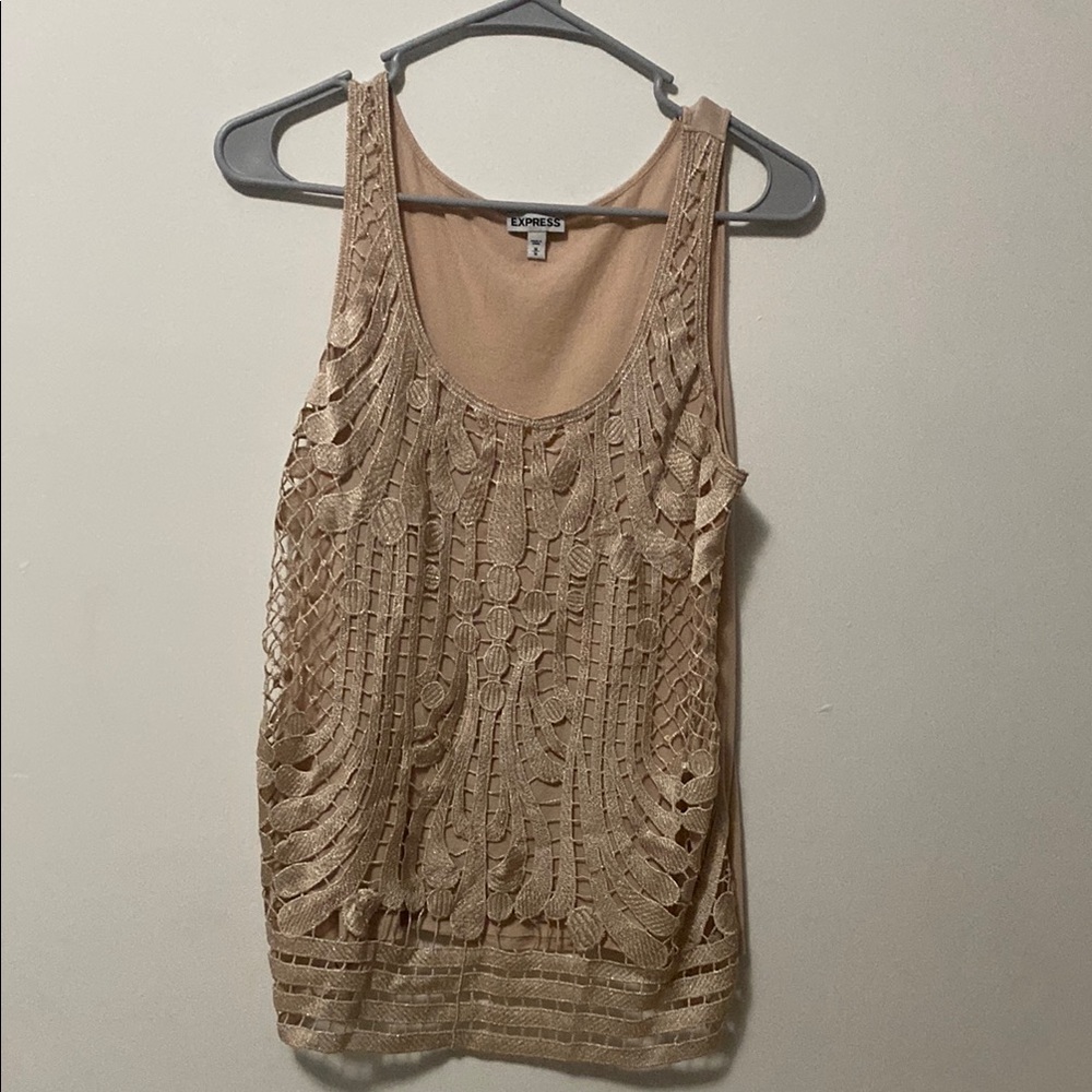 Express Tan Embellished Cut Out Tank Top